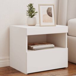 Berkfield Home Bedside Cabinet with LED Lights White 50x40x45 cm - Size: 50 x 40 x 45 cm - thumbnail 1