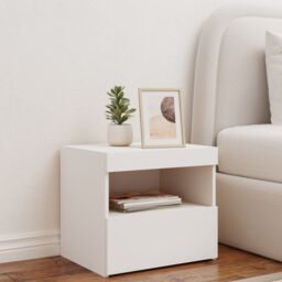 Berkfield Home Bedside Cabinet with LED Lights White 50x40x45 cm - Size: 50 x 40 x 45 cm - thumbnail 3