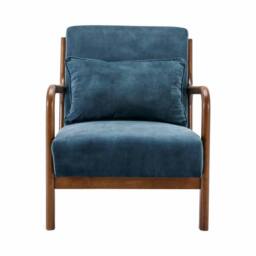sweeek Scandi-style armchair in velvet & light walnut-stained hevea wood in Dark Blue - thumbnail 3