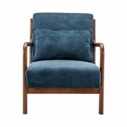 sweeek Scandi-style Armchair In Velvet & Light Walnut-stained Hevea Wood in Beige - thumbnail 4