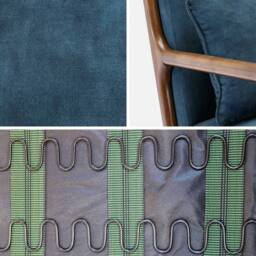 sweeek Scandi-style armchair in velvet & light walnut-stained hevea wood in Dark Blue - thumbnail 4