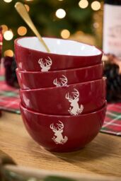 Dibor 24 Piece Red Plates & Bowls Reindeer Christmas Dinner Set 8 Person Christmas Crockery Set - Size: 24 Pack - thumbnail 6
