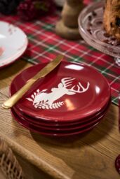 Dibor 24 Piece Red Plates & Bowls Reindeer Christmas Dinner Set 8 Person Christmas Crockery Set - Size: 24 Pack - thumbnail 5