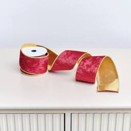 Melody Maison Large Red & Gold Velvet Wired Ribbon - 270cm (2.7m / 106.3') - thumbnail 6