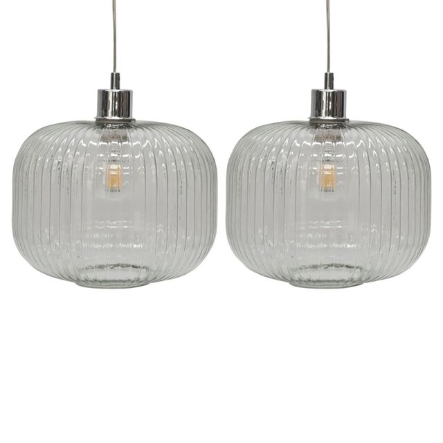 First Choice Lighting Set of 2 Batley Large - Clear Ribbed Glass Easy Fit Pendant Shades - image 1