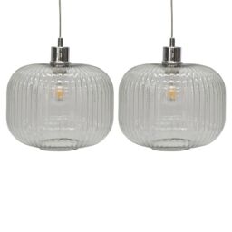 First Choice Lighting Set of 2 Batley Large - Clear Ribbed Glass Easy Fit Pendant Shades - thumbnail 1