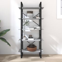 Berkfield Home 5-Tier Book Cabinet Grey Sonoma 80x30x175 cm Engineered Wood - Size: 80 x 30 x 175 cm - thumbnail 3