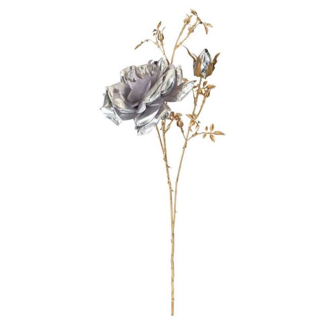VFM e-Store Christmas Rose Spray Pick Decoration 80cm x 16cm Silver X 1 - Size: 80 cm x 16 cm - image 1