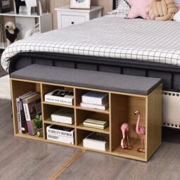 Gymax Shoe Bench with Cushioned Seat 10-Cube Shoe Storage Cabinet Natural - thumbnail 6