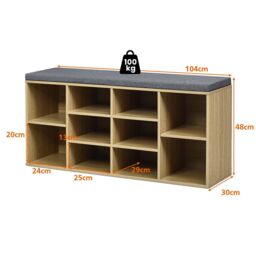 Gymax Shoe Bench with Cushioned Seat 10-Cube Shoe Storage Cabinet Natural - thumbnail 2