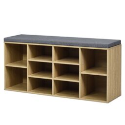 Gymax Shoe Bench with Cushioned Seat 10-Cube Shoe Storage Cabinet Natural