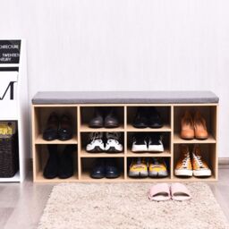 Gymax Shoe Bench with Cushioned Seat 10-Cube Shoe Storage Cabinet Natural - thumbnail 3