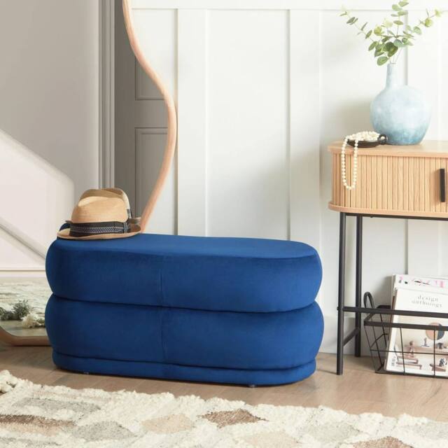 Wyld and Coco Lux Velvet Navy Blue Upholstered Bed Bench - image 1