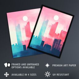 "Artery8 Wall Art Print Abstract Geometric Metropolis Cityscape Pink Turquoise Poster - Size: W24"" x H32""" - thumbnail 2