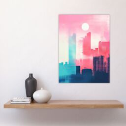 "Artery8 Wall Art Print Abstract Geometric Metropolis Cityscape Pink Turquoise Poster - Size: W24"" x H32""" - thumbnail 4