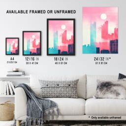 "Artery8 Wall Art Print Abstract Geometric Metropolis Cityscape Pink Turquoise Poster - Size: W24"" x H32""" - thumbnail 3
