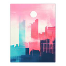 "Artery8 Wall Art Print Abstract Geometric Metropolis Cityscape Pink Turquoise Poster - Size: W24"" x H32""" - thumbnail 1