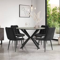 More4Homes Calne Light grey Ceramic Round Dining Table & 6 Nova Velvet Chairs in Black - thumbnail 1