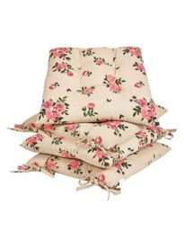Dibor Set of 4 Vintage Rose Green Summer Outdoor Garden Chair Seat Pad Cushions W40 x L40cm - Size: 40 cm x 40 cm - thumbnail 1