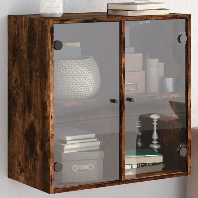 Berkfield Home Wall Cabinet with Glass Doors Smoked Oak 68x37x68.5 cm in Brown - image 1