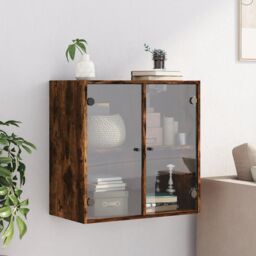 Berkfield Home Wall Cabinet with Glass Doors Smoked Oak 68x37x68.5 cm in Brown - thumbnail 3