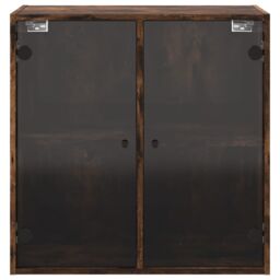 Berkfield Home Wall Cabinet with Glass Doors Smoked Oak 68x37x68.5 cm in Brown - thumbnail 6