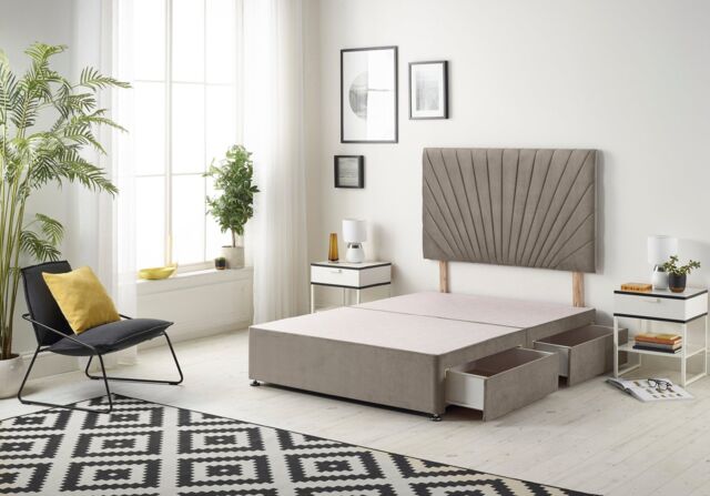 Somnior Platinum Divan Bed Base With 4 Drawers & Headboard Tweed in Brown - Size: Super King - image 1