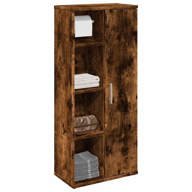 Berkfield Home Bathroom Cabinet with Roll Holder Smoked Oak 39x22x90 cm in Brown - Size: 39 x 22 x 90 cm - image 1
