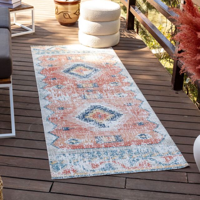 Livabliss Huntington Beach Global Orange Blue Beige In- & Outdoor Rug in Burnt Orange - Size: 160 cm x 215 cm - image 1