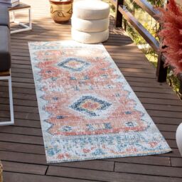 Livabliss Huntington Beach-Global Orange Blue Beige In- & Outdoor Rug in Burnt Orange - Size: 160 cm x 215 cm