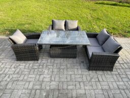 Fimous 4pcs Rattan Outdoor Garden Furniture Sofa Set Height Adjustable Rising Lifting Table Dark Grey Mixed - thumbnail 2