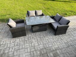 Fimous 4pcs Rattan Outdoor Garden Furniture Sofa Set Height Adjustable Rising Lifting Table Dark Grey Mixed - thumbnail 1