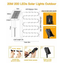 Ollny Warm White Solar String Lights IP44 20m 200 LEDs 8 Modes Garden Solar Lights in Black - thumbnail 9