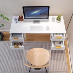 Costway Home Office Desk Computer Desk Study Writing Table PC Workstation W/ 4 Drawers in White - thumbnail 4
