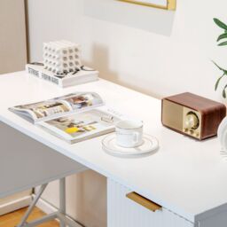 Costway Home Office Desk Computer Desk Study Writing Table PC Workstation W/ 4 Drawers in White - thumbnail 2