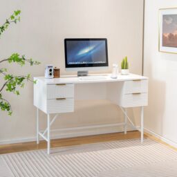 Costway Home Office Desk Computer Desk Study Writing Table PC Workstation W/ 4 Drawers in White - thumbnail 3