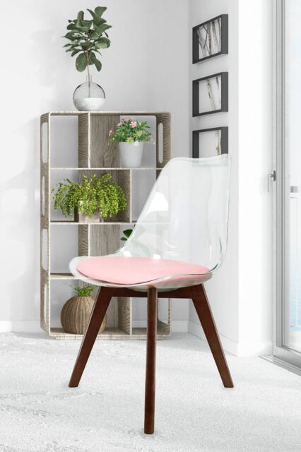 Fusion Living Soho Clear Plastic Dining Chair with Squared Dark Wood Legs in Dusty Pink - image 1