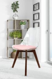 Fusion Living Soho Clear Plastic Dining Chair with Squared Dark Wood Legs in Dusty Pink - thumbnail 1