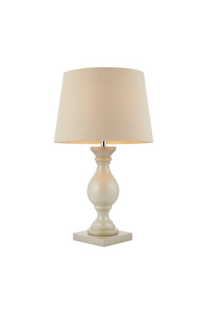 Netlighting Marsham Table Lamp Ivory Linen Effect Taupe Painted Wood E14 in White - image 1