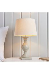 Netlighting Marsham Table Lamp Ivory Linen Effect Taupe Painted Wood E14 in White - thumbnail 2