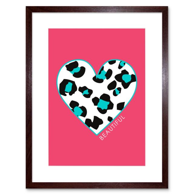 "Artery8 Wall Art Print Pink Teal Leopard Beautiful Art Framed 9x7 inch in Brown - Size: W7"" x H9""" - image 1