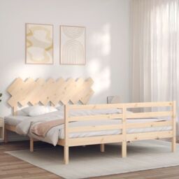 Berkfield Home Bed Frame with Headboard 160x200 cm Solid Wood in Brown - thumbnail 3