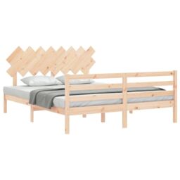 Berkfield Home Bed Frame with Headboard 160x200 cm Solid Wood in Brown - thumbnail 4