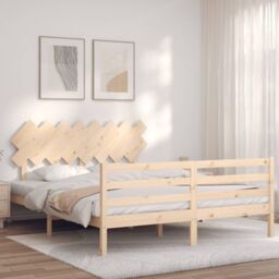 Berkfield Home Bed Frame with Headboard 160x200 cm Solid Wood in Brown - thumbnail 1
