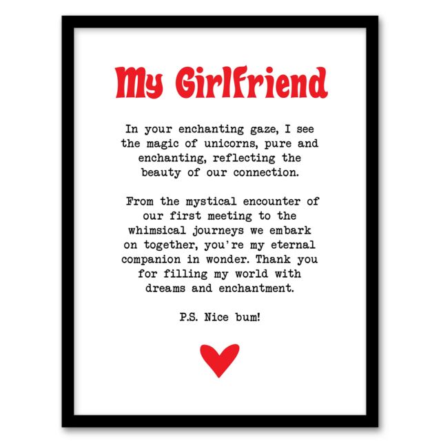 "Artery8 Love Poem Unicorn Magic Girlfriend Romance Poetry Framed Art Print in White - Size: W12"" x H16""" - image 1