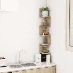 Berkfield Home Wall Corner Shelf Sonoma Oak 20x20x127.5 cm Engineered Wood in Light Oak - thumbnail 6
