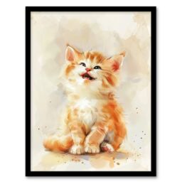 "Artery8 Cute Happy Fluffy Ragdoll Kitten Orange Cat Lover Framed Wall Art - Size: W12"" x H16""" - thumbnail 1