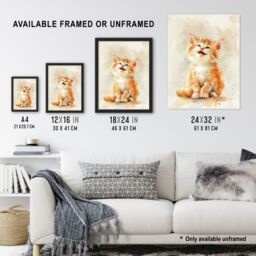 "Artery8 Cute Happy Fluffy Ragdoll Kitten Orange Cat Lover Framed Wall Art - Size: W12"" x H16""" - thumbnail 3
