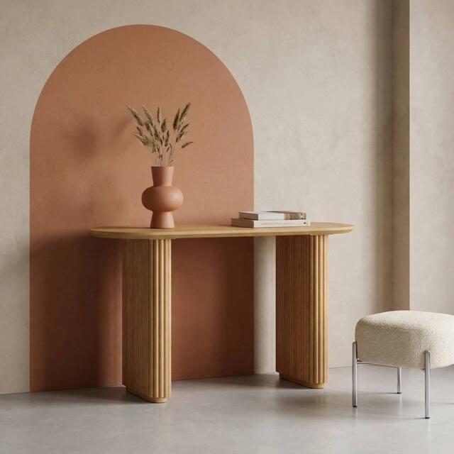 sweeek Oval console rubberwood & oak-effect veneer in Brown - image 1