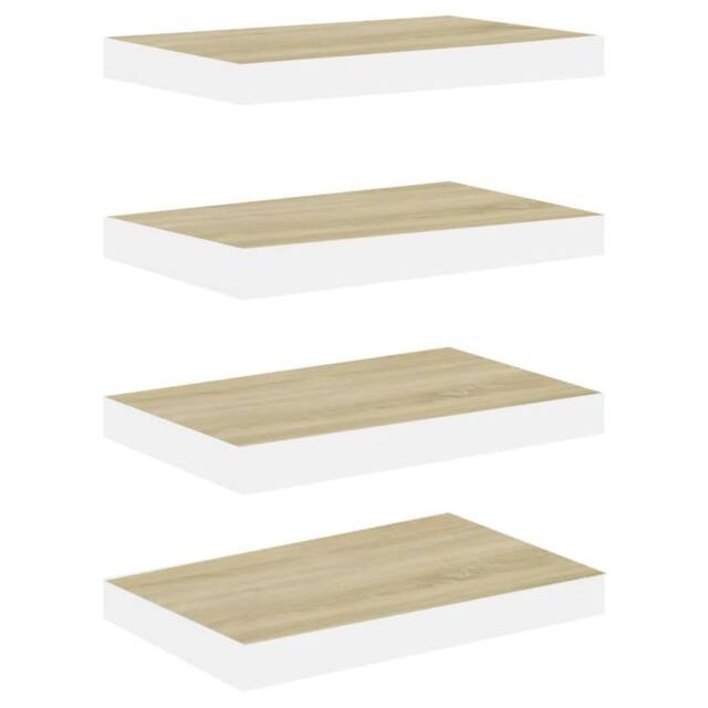 Berkfield Home Floating Wall Shelves 4 pcs Oak & White 40x23x3.8 cm MDF in Brown - image 1